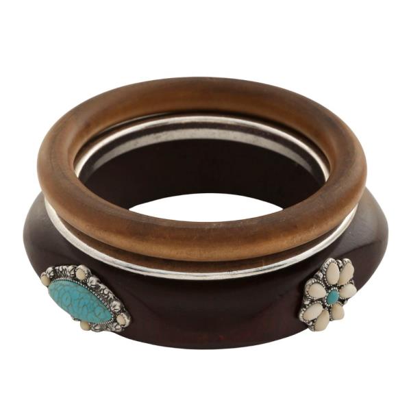 TURQUOISE BEAD WOODEN BRACELET SET