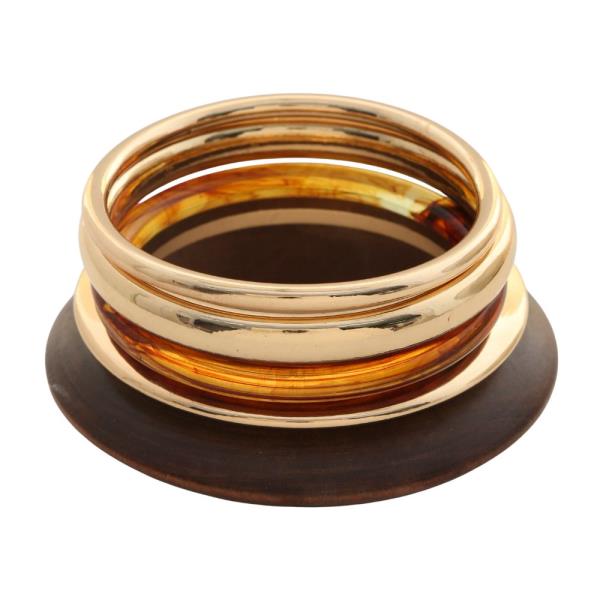 WOODEN ACETATE METAL BANGLE BRACELET
