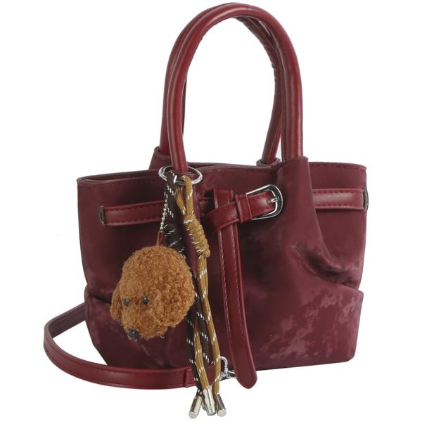 TEXTURED BUCKLE DESIGN HANDLE SATCHEL BAG