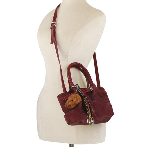 TEXTURED BUCKLE DESIGN HANDLE SATCHEL BAG
