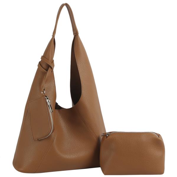 3IN1 SMOOTH SHOULDER HOBO BAG W POUCH AND COIN PURSE SET