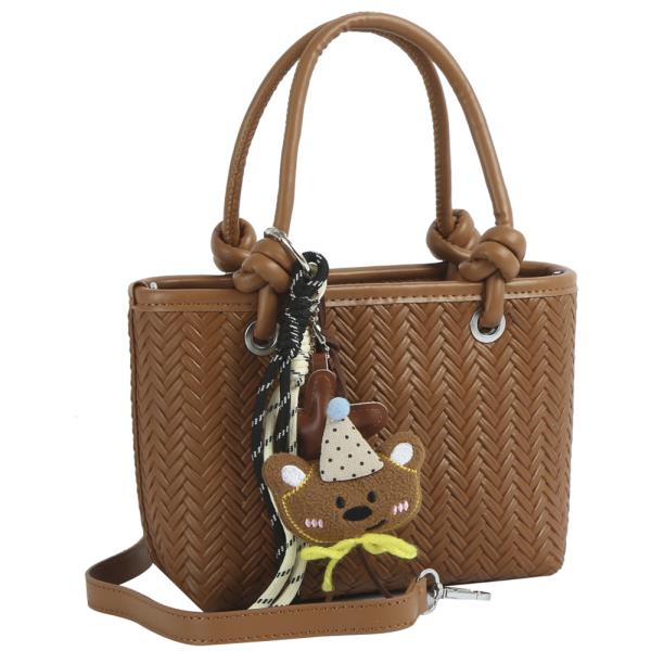 QUILTED PATTERN DESIGN HANDLE SATCHEL BAG