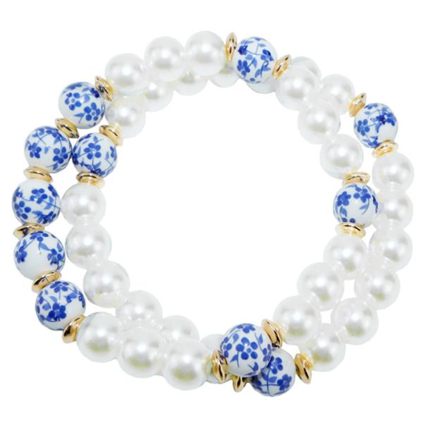 2 PC BEADED PEARL STRETCH BRACELET