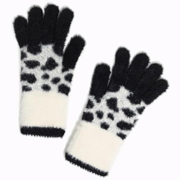 FAUX FUR BLACK AND WHITE FINGERHOLE GLOVES