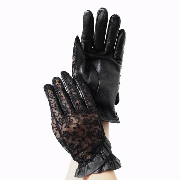 LACE SHIRRING LEATHER GLOVES