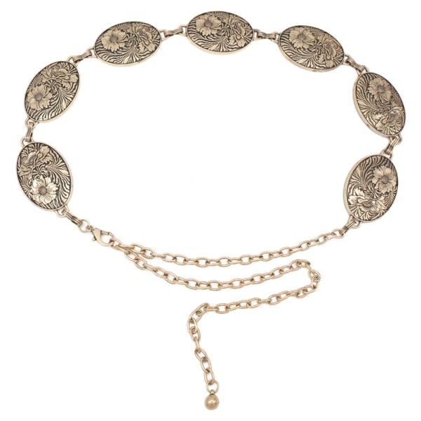 FLOWER EMBOSSED CONCHO CHAIN BELT