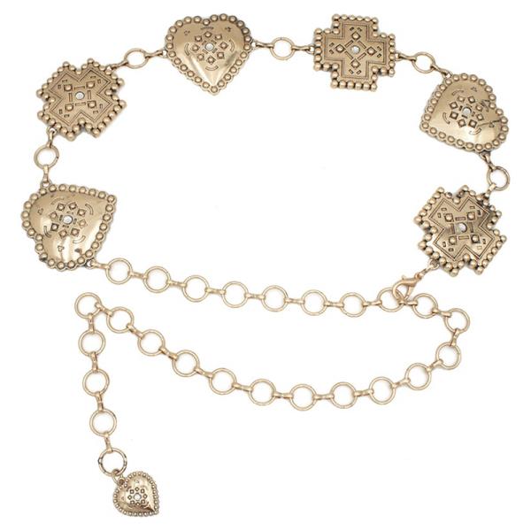 HEART & CROSS RHINESTONE CHAIN BELT