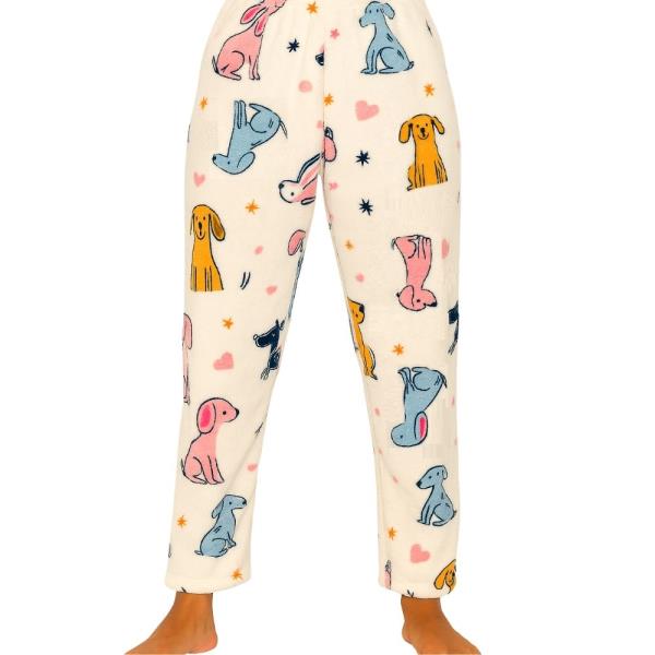 COLORFUL DOG HEART STAR PRINT MICROFIBER PAJAMA PANTS