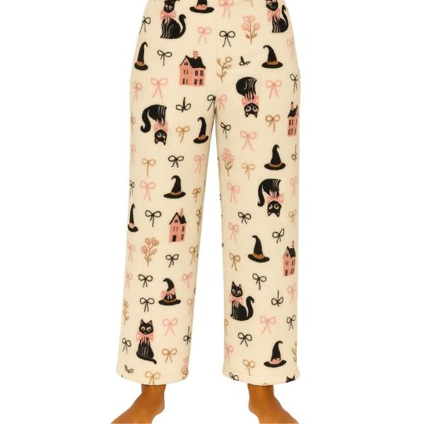 HALLOWEEN CAT HOUSE BOW PRINT MICROFIBER PAJAMA PANTS