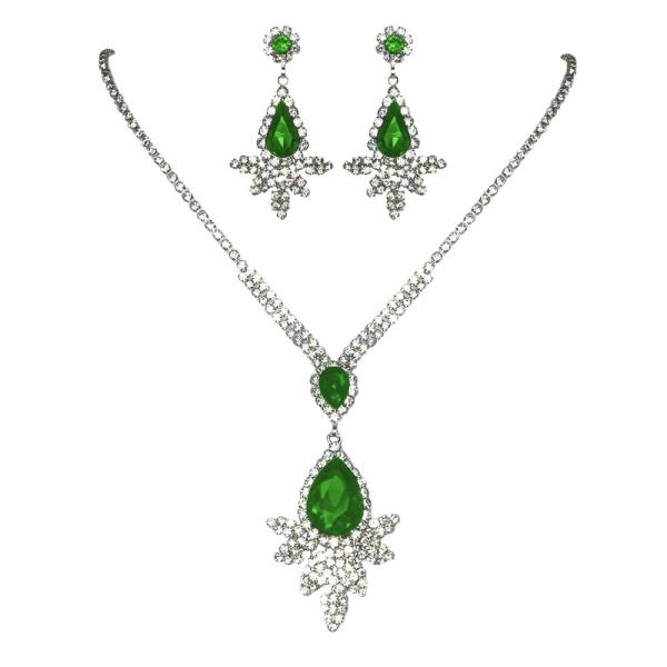 RHINESTONE TEARDROP LEAF 2 PC NECKLACE