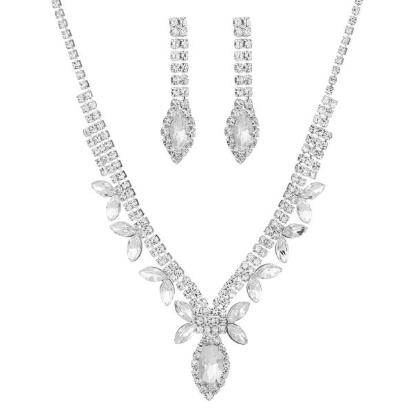 RHINESTONE MARQUISE FRINGE 2 PC SET NECKLACE