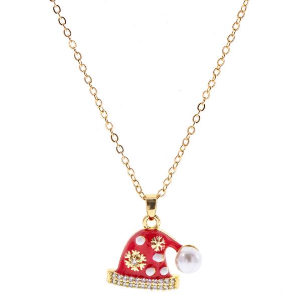 CUBIC ZIRCONIA CHRISTMAS HAT NECKLACE