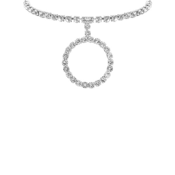 RHINESTONE ROUND PENDANT COLLAR CHOKER NECKLACE
