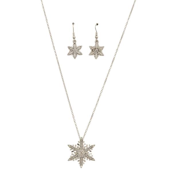 RHINESTONE SNOWFLAKE PENDANT METAL NECKLACE