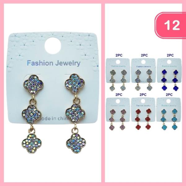 RHINESTONE FLOWER DANGLE EARRING (12 UNITS)