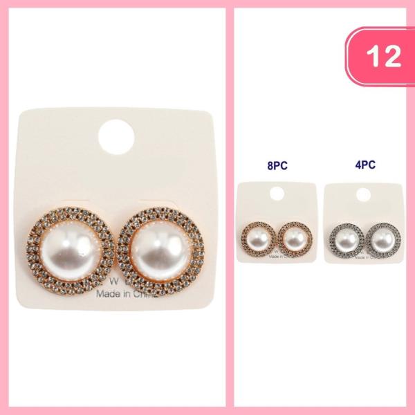RHINESTONE PEARL POST EARRING (12 UNITS)