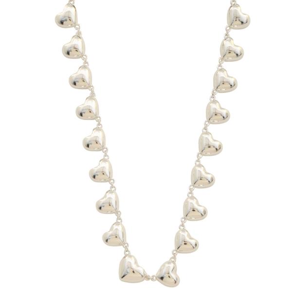 PUFFY HEART METAL CHARM STATION NECKLACE