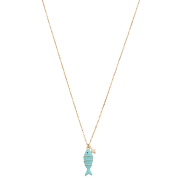 FISH CHARM PEARL BEAD NECKLACE