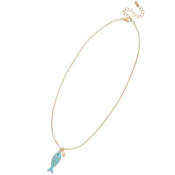 FISH CHARM PEARL BEAD NECKLACE