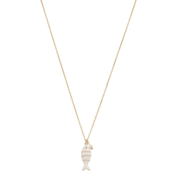 FISH CHARM PEARL BEAD NECKLACE