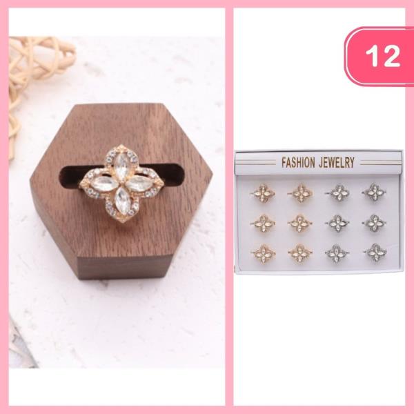 RHINESTONE FLOWER SHAPE RING (12 UNITS)