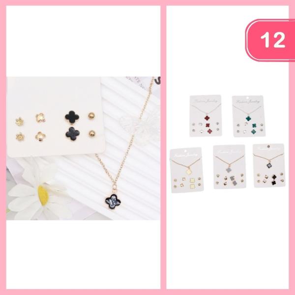FLOWER PENDANT NECKLACE EARRING SET (12 UNITS)