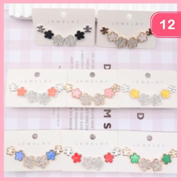 RHINESTONE FLOWER POST EARRING (12 UNITS)