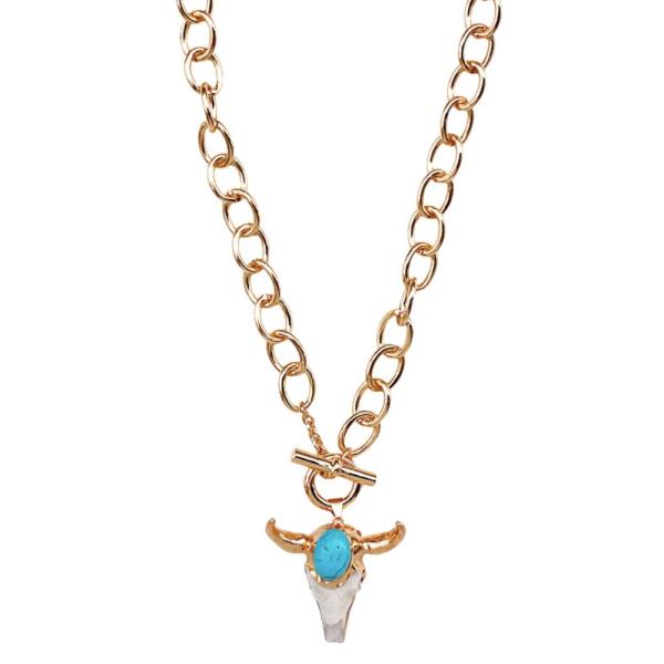 CATTLE SKULL PENDANT OVAL LINK METAL NECKLACE