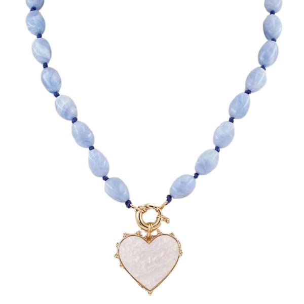 MOP HEART PENDANT BEADED NECKLACE