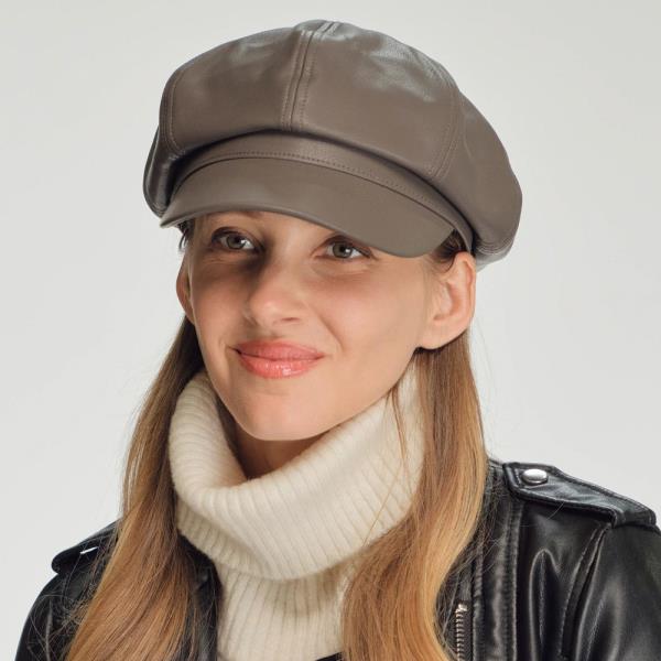 FAUX LEATHER NEWSBOY CAP