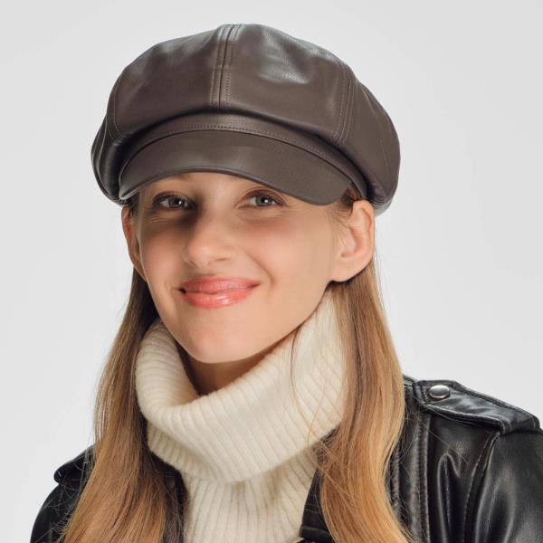 FAUX LEATHER NEWSBOY CAP