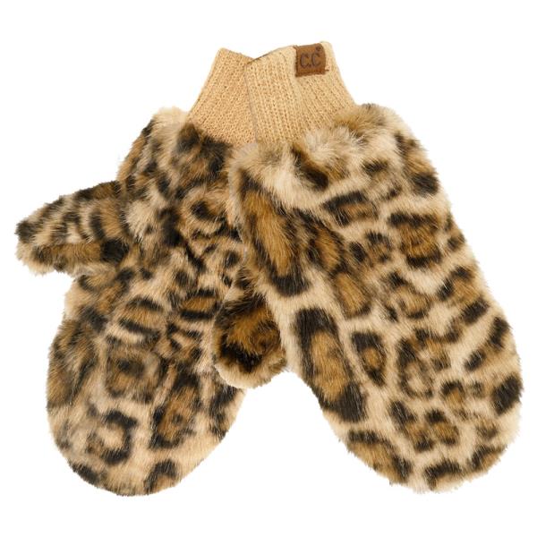 LEOPARD FUR CONVERTIBLE MITTEN GLOVES