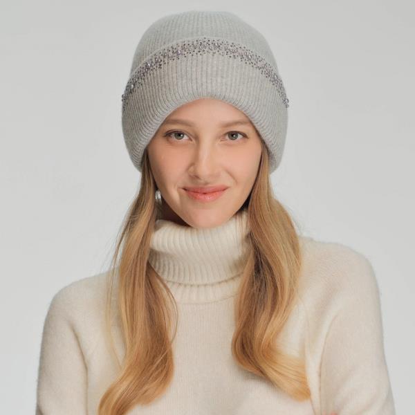 CC PEARL RHINESTONE EMBELLISHMENTS ANGORA CUFF BEANIE