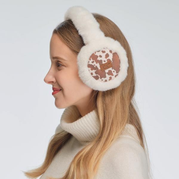 CC  COW PRINT FAUX SUEDE EARMUFF