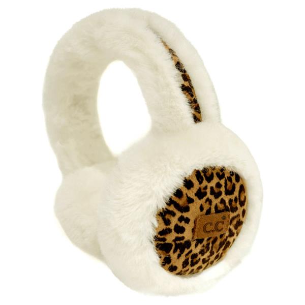 CC LEOPARD PATTERN FAUX SUEDE W/ FAUX FUR EARMUFF