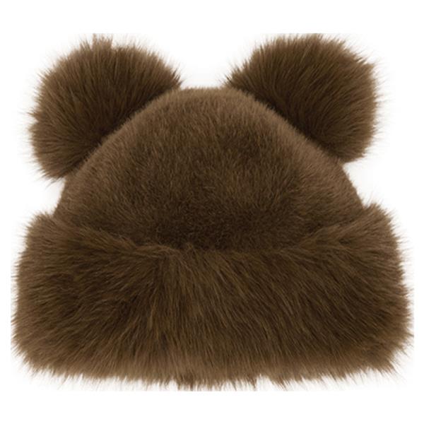 CC FAUX FUR DOUBLE POM BUCKET HAT