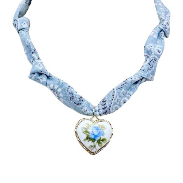 FLOWER CERAMIC BEAD HEART SHAPE SCARF NECKLACE
