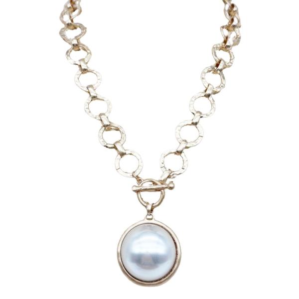 ROUND CRYSTAL PENDANT CIRCLE LINK NECKLACE