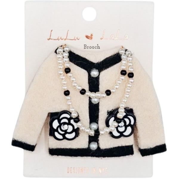 PEARL CHAIN FLOWER DETAIL JACKET SHAPE BROOCH