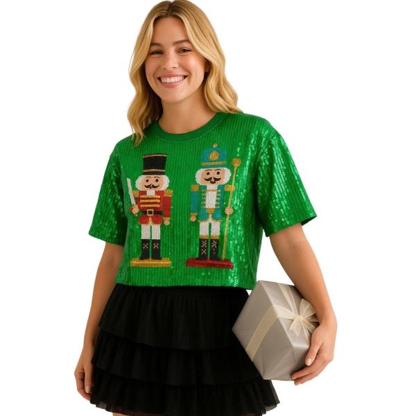 HRISTMAS NUTCRACKER SEQUIN SHORT SLEEVE TOP