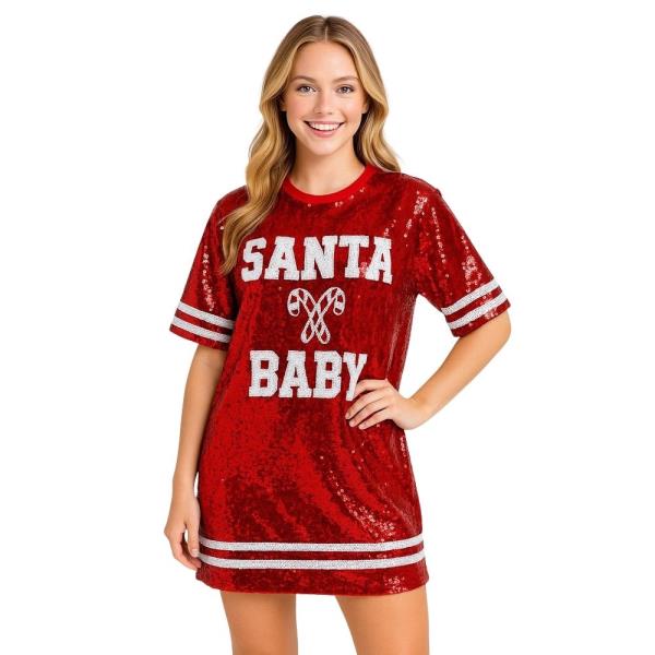 HRISTMAS SANTA BABY SEQUIN SHORT SLEEVE DRESS