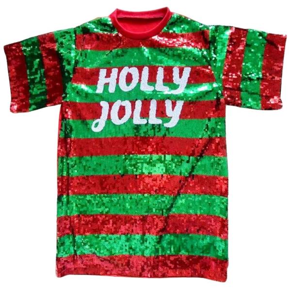 HRISTMAS HOLLY JOLLY SEQUIN SHORT SLEEVE TOP