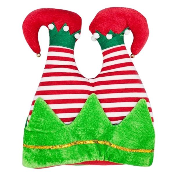 CHRISTMAS ELF STRIPE DOUBLE POINTED PLUSH HOLIDAY HAT
