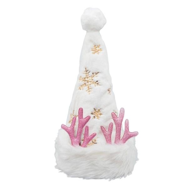 CHRISTMAS SNOWFLAKE CORAL EMBROIDERY FAUX FUR SANTA HAT