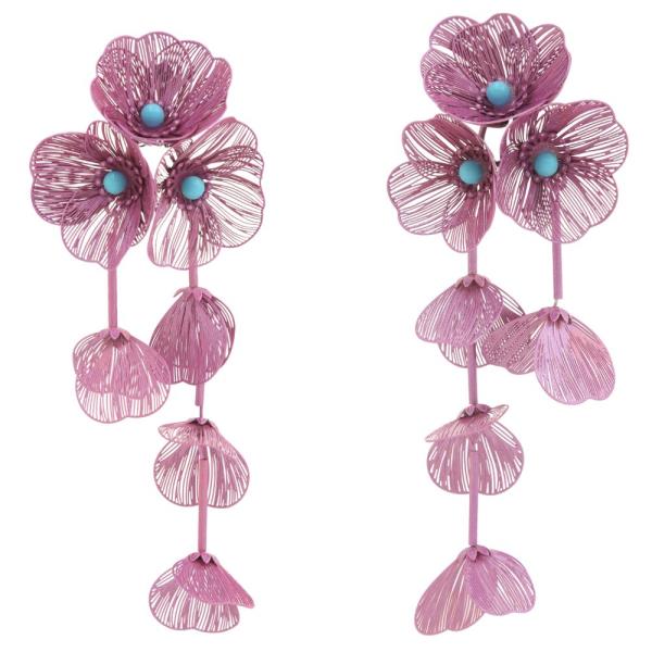 TURQUOISE BEADED FLOWER DANGLE EARRING