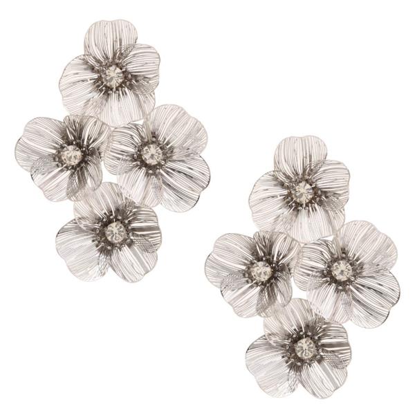 FLOWER RHINESTONE METAL EARRING