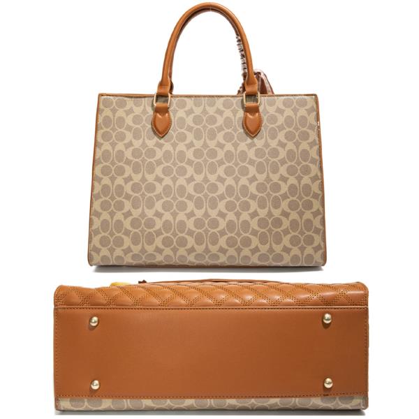 3IN1 OVAL QUILTED DESIGN SATCHEL W HANDLE BAG AND WALLET SET
