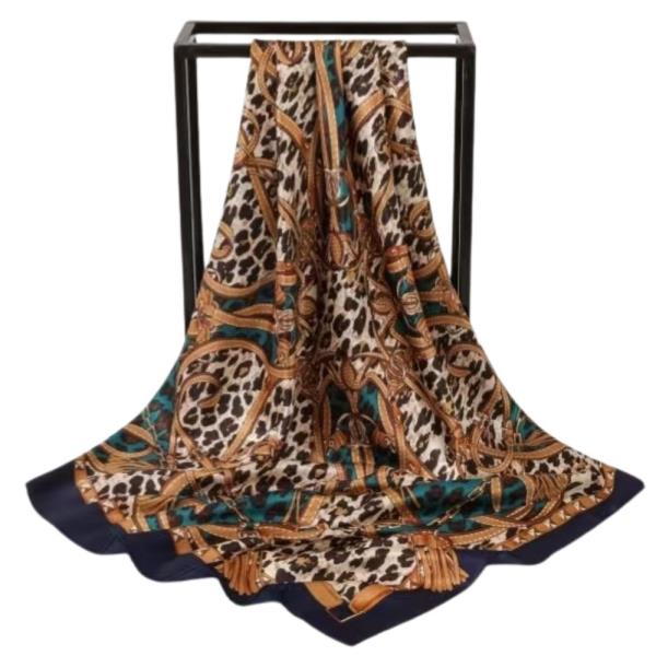 LEOPARD CHAIN PATTERN SILKY SATIN SQUARE BANDANA SCARF