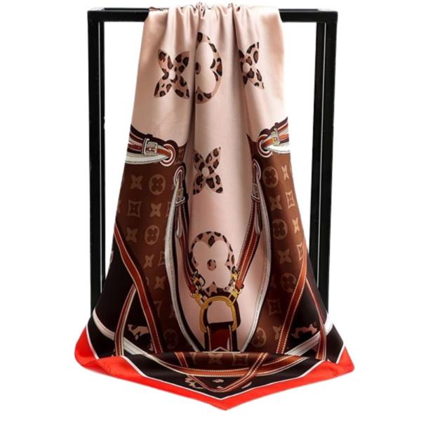 FLOWER PATTERN SILKY BANDANA SQUARE NECK SCARF
