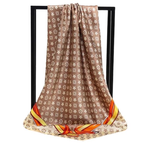 MONOGRAM PATTERN SILKY BANDANA SQUARE NECK SCARF